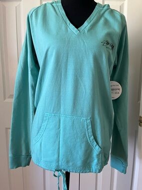 Stüssy Wear V-Neck Hoodie – Aqua Green – Size XS – NWT